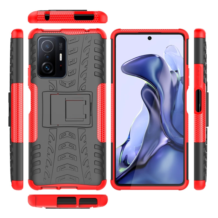 For Xiaomi Mi 11T Tire Texture TPU + PC Phone Case with Holder
