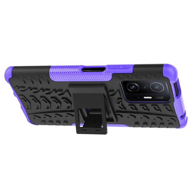 For Xiaomi Mi 11T Tire Texture TPU + PC Phone Case with Holder