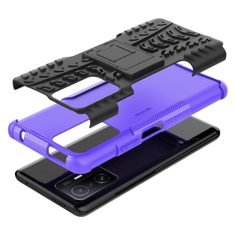 For Xiaomi Mi 11T Tire Texture TPU + PC Phone Case with Holder