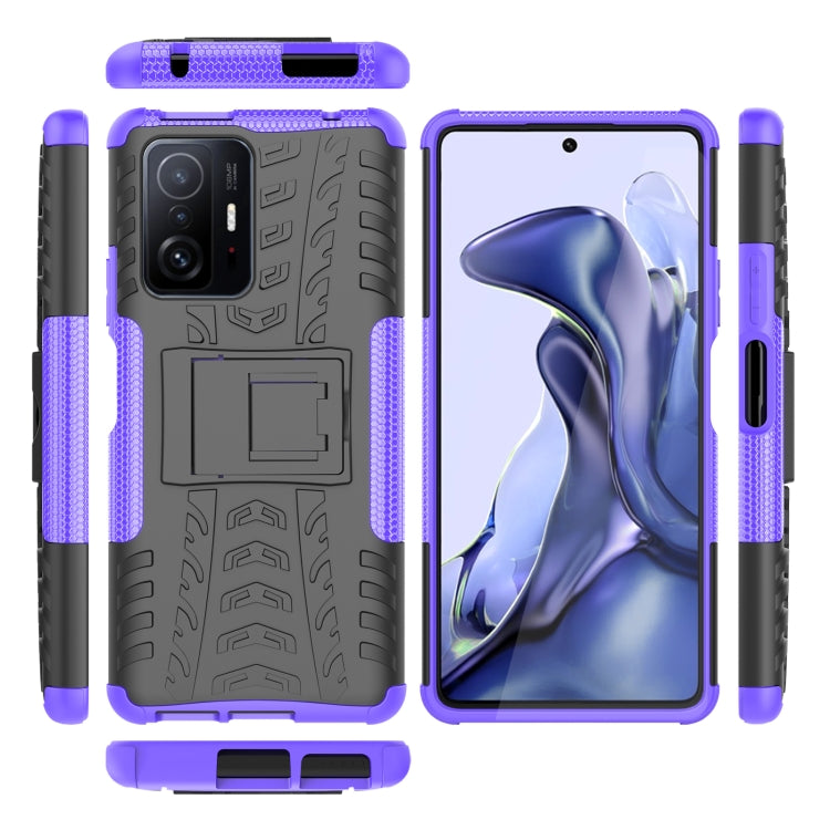 For Xiaomi Mi 11T Tire Texture TPU + PC Phone Case with Holder