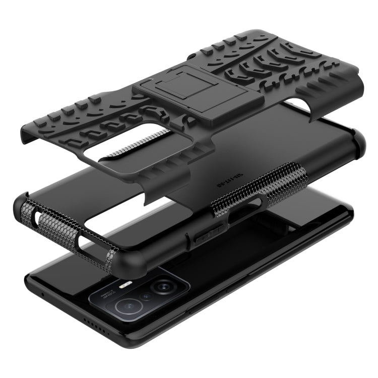 For Xiaomi Mi 11T Tire Texture TPU + PC Phone Case with Holder