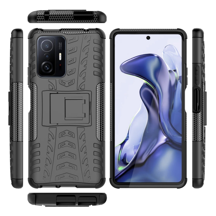 For Xiaomi Mi 11T Tire Texture TPU + PC Phone Case with Holder