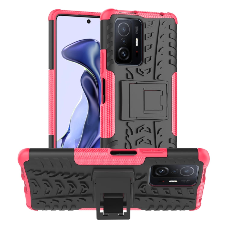For Xiaomi Mi 11T Tire Texture TPU + PC Phone Case with Holder