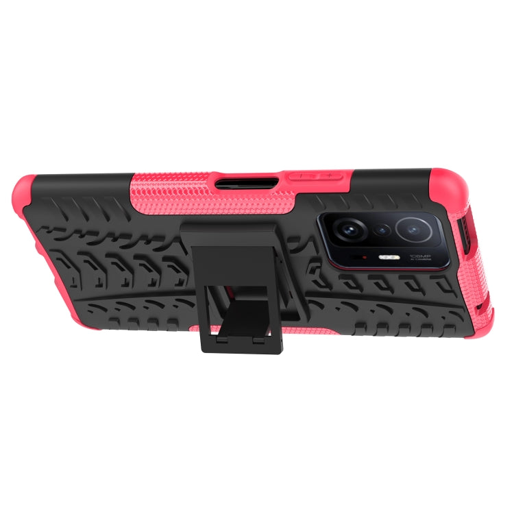 For Xiaomi Mi 11T Tire Texture TPU + PC Phone Case with Holder