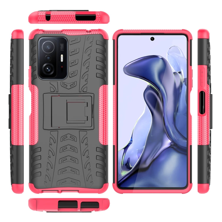 For Xiaomi Mi 11T Tire Texture TPU + PC Phone Case with Holder