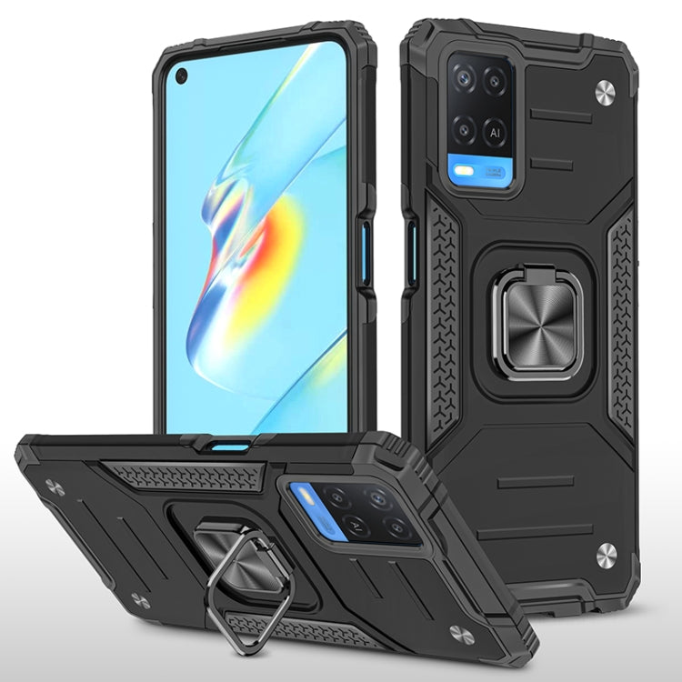 For OPPO A54 4G Magnetic Armor Shockproof TPU + PC Phone Case with Metal Ring Holder
