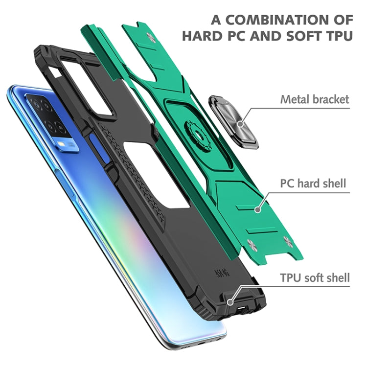 For OPPO A54 4G Magnetic Armor Shockproof TPU + PC Phone Case with Metal Ring Holder