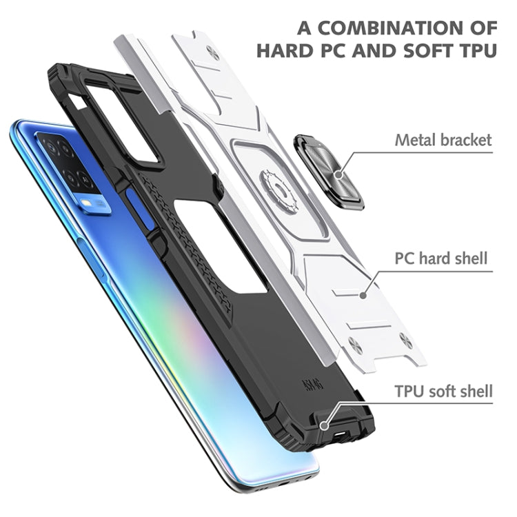 For OPPO A54 4G Magnetic Armor Shockproof TPU + PC Phone Case with Metal Ring Holder