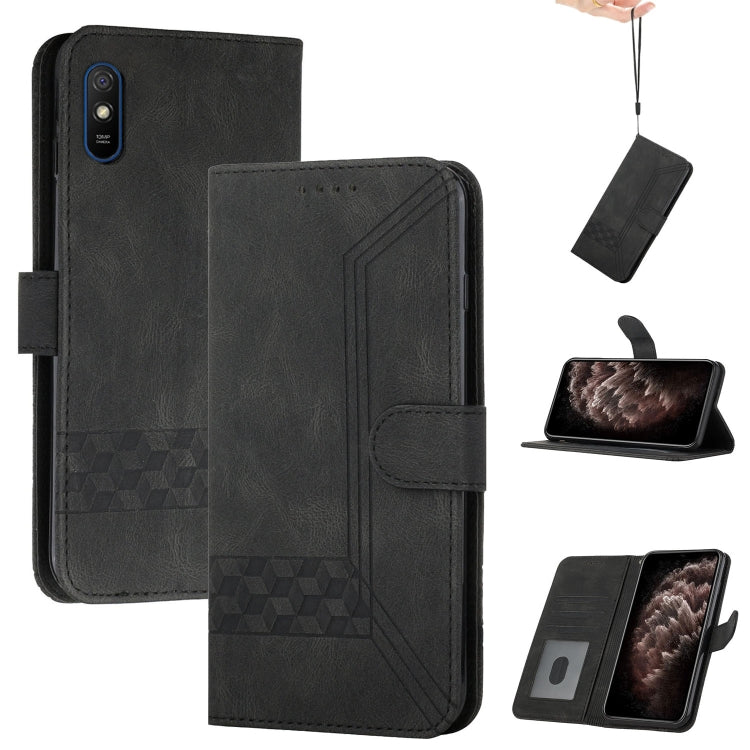 For Xiaomi Redmi 9A Cubic Skin Feel Flip Leather Phone Case