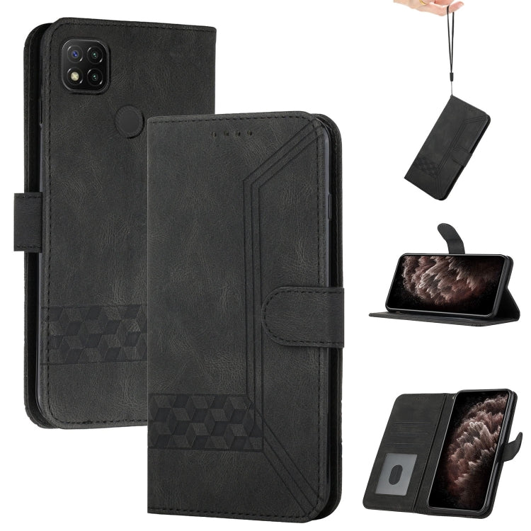 For Xiaomi Redmi 9C Cubic Skin Feel Flip Leather Phone Case