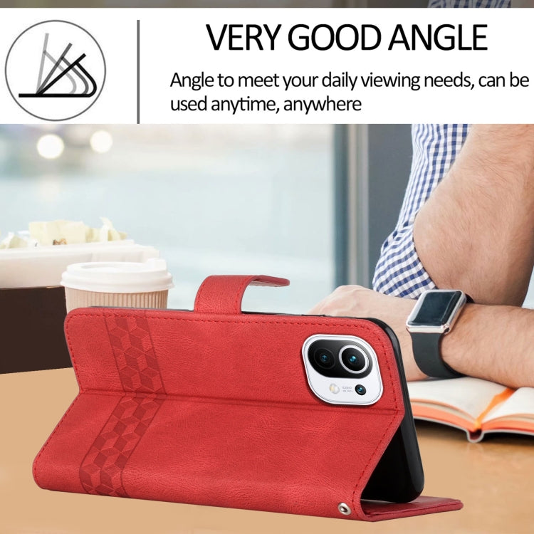 For Xiaomi Mi 11 Pro Cubic Skin Feel Flip Leather Phone Case