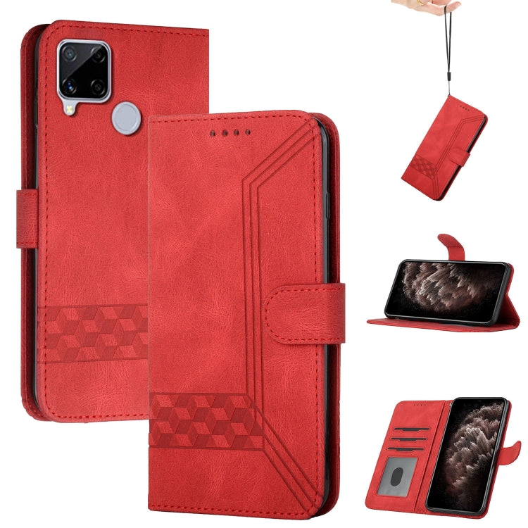 For OPPO Realme C12 / C15 Cubic Skin Feel Flip Leather Phone Case