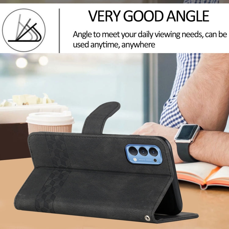 For OPPO Reno4 5G Cubic Skin Feel Flip Leather Phone Case