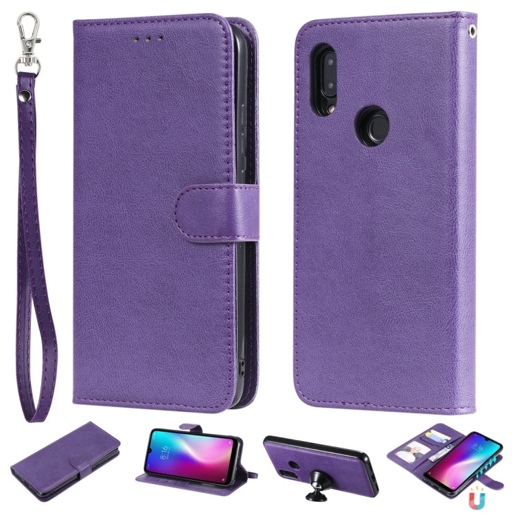 For Xiaomi Redmi 7 Solid Color Horizontal Flip Protective Case with Holder & Card Slots & Wallet & Photo Frame & Lanyard