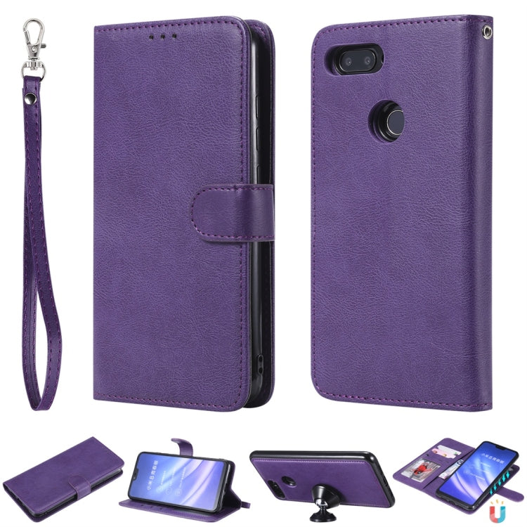 For Xiaomi Mi 8 Lite Solid Color Horizontal Flip Protective Case with Holder & Card Slots & Wallet & Photo Frame & Lanyard