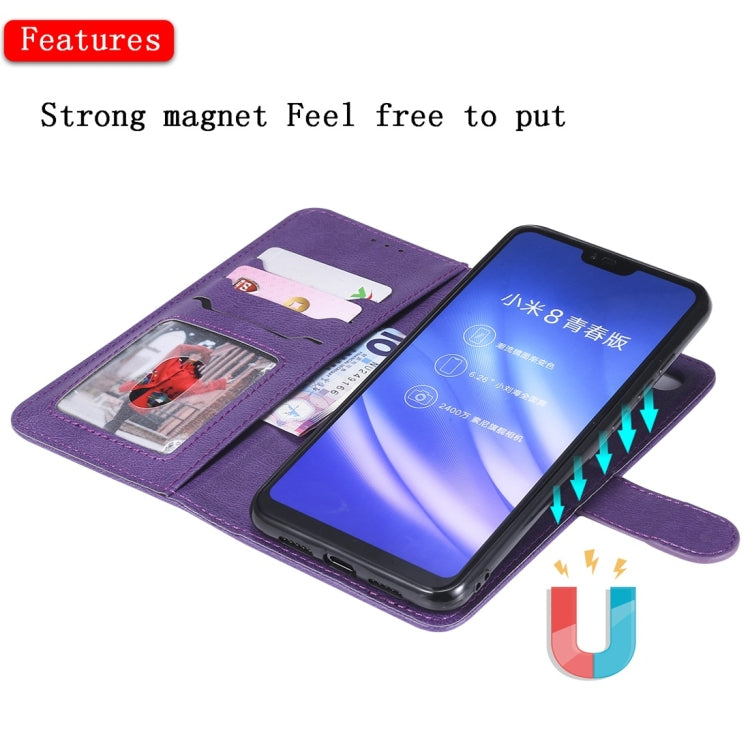 For Xiaomi Mi 8 Lite Solid Color Horizontal Flip Protective Case with Holder & Card Slots & Wallet & Photo Frame & Lanyard