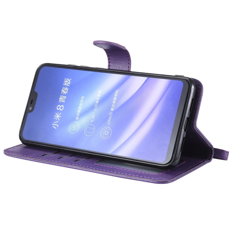 For Xiaomi Mi 8 Lite Solid Color Horizontal Flip Protective Case with Holder & Card Slots & Wallet & Photo Frame & Lanyard