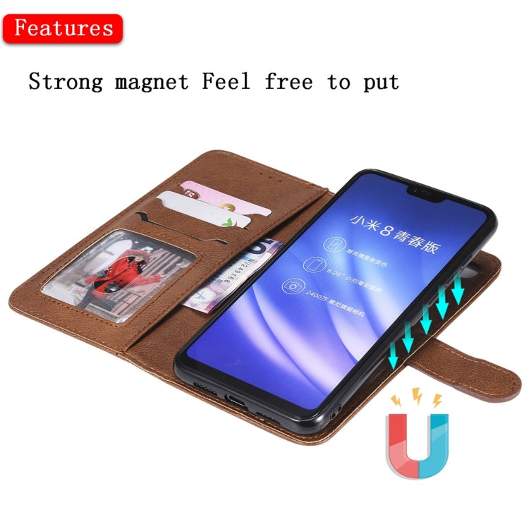 For Xiaomi Mi 8 Lite Solid Color Horizontal Flip Protective Case with Holder & Card Slots & Wallet & Photo Frame & Lanyard