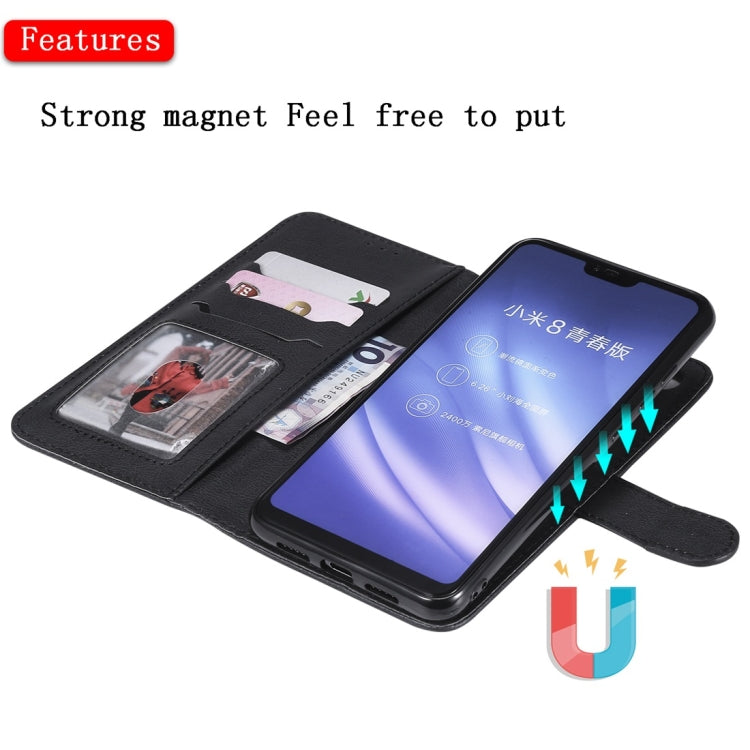 For Xiaomi Mi 8 Lite Solid Color Horizontal Flip Protective Case with Holder & Card Slots & Wallet & Photo Frame & Lanyard