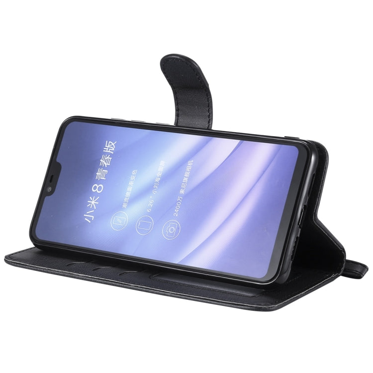 For Xiaomi Mi 8 Lite Solid Color Horizontal Flip Protective Case with Holder & Card Slots & Wallet & Photo Frame & Lanyard