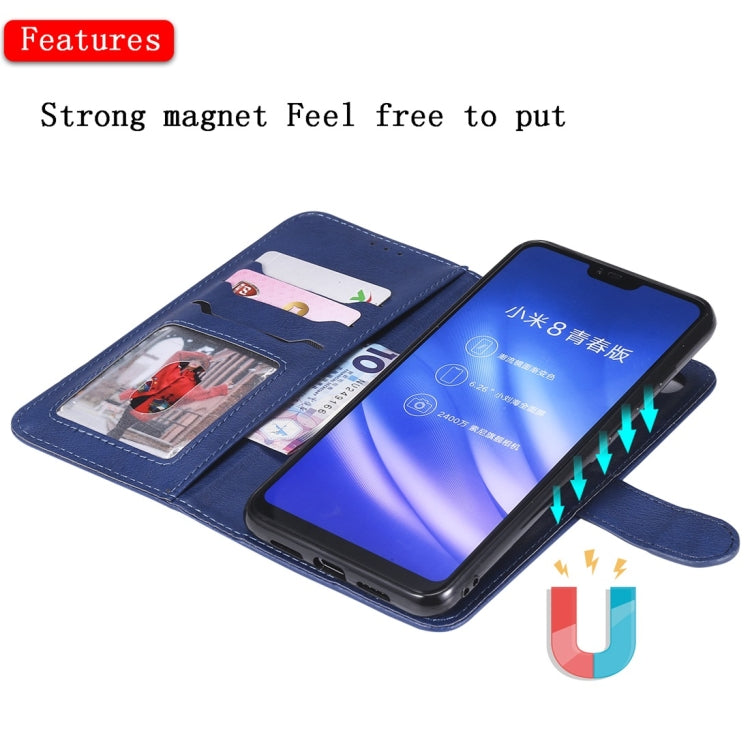 For Xiaomi Mi 8 Lite Solid Color Horizontal Flip Protective Case with Holder & Card Slots & Wallet & Photo Frame & Lanyard