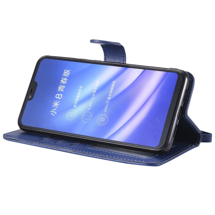 For Xiaomi Mi 8 Lite Solid Color Horizontal Flip Protective Case with Holder & Card Slots & Wallet & Photo Frame & Lanyard