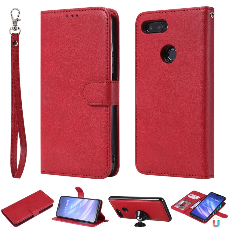 For Xiaomi Mi 8 Lite Solid Color Horizontal Flip Protective Case with Holder & Card Slots & Wallet & Photo Frame & Lanyard