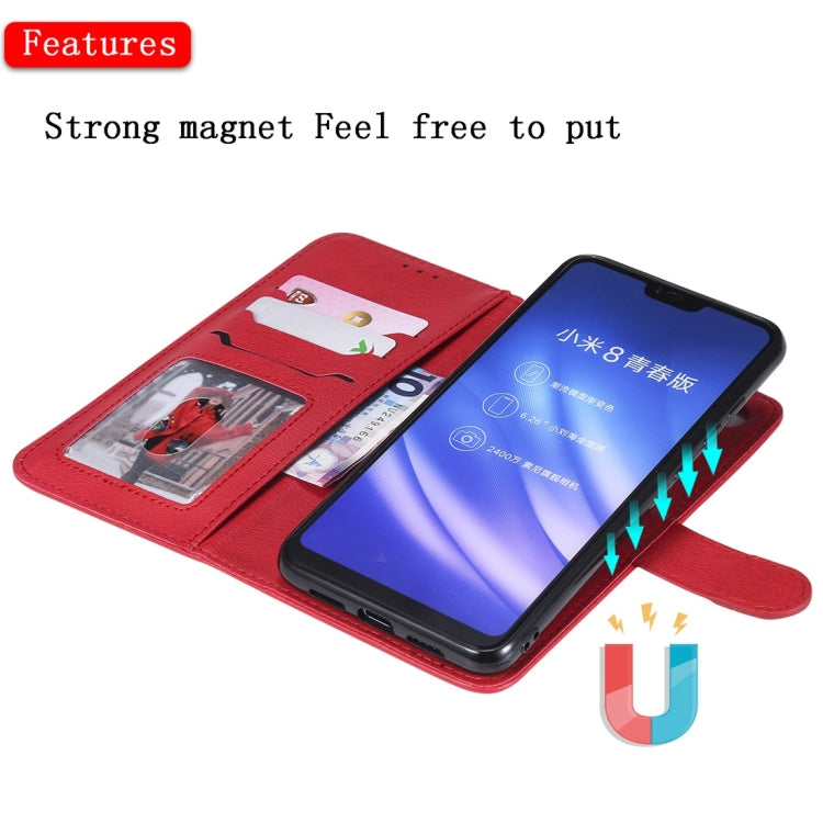 For Xiaomi Mi 8 Lite Solid Color Horizontal Flip Protective Case with Holder & Card Slots & Wallet & Photo Frame & Lanyard