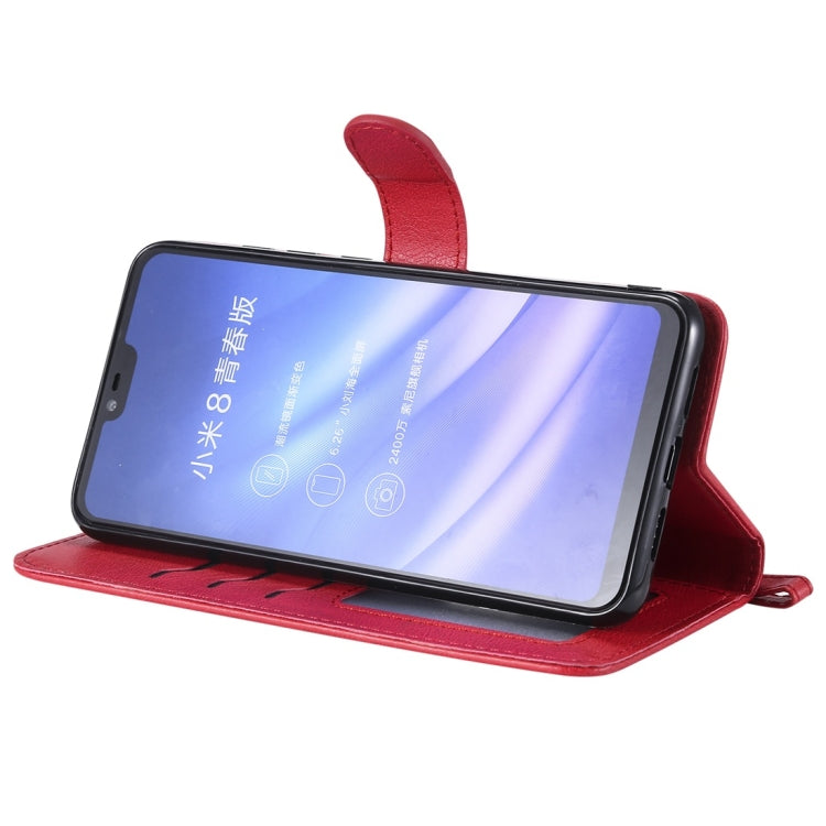 For Xiaomi Mi 8 Lite Solid Color Horizontal Flip Protective Case with Holder & Card Slots & Wallet & Photo Frame & Lanyard