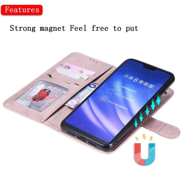 For Xiaomi Mi 8 Lite Solid Color Horizontal Flip Protective Case with Holder & Card Slots & Wallet & Photo Frame & Lanyard