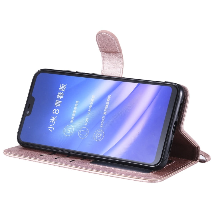 For Xiaomi Mi 8 Lite Solid Color Horizontal Flip Protective Case with Holder & Card Slots & Wallet & Photo Frame & Lanyard