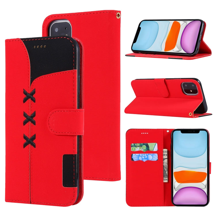 For iPhone 11 Fabric Stitching Embroidery Horizontal Flip Leather Case With Holder & Card Slots & Wallet