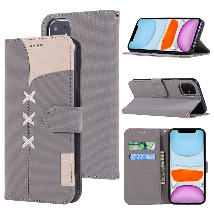For iPhone 11 Fabric Stitching Embroidery Horizontal Flip Leather Case With Holder & Card Slots & Wallet