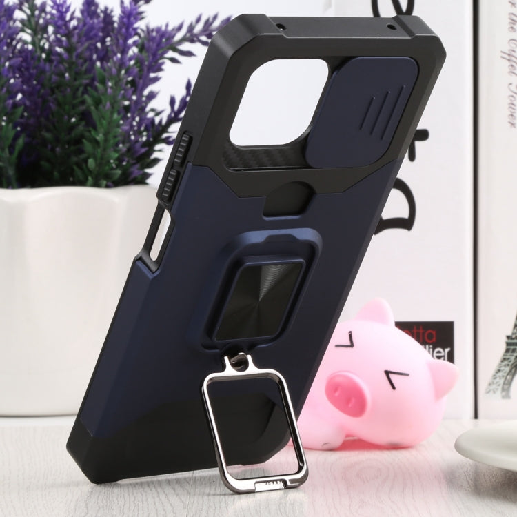 For Xiaomi Mi 11 Lite Sliding Camera Cover Design PC + TPU Shockproof Phone Case with Ring Holder & Card Slot