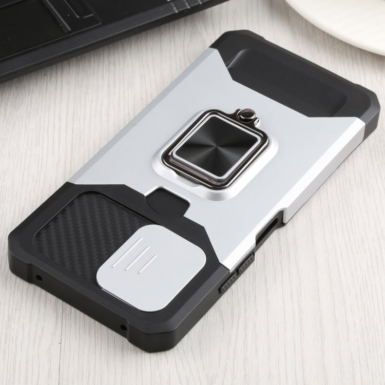 For Xiaomi Mi 11 Lite Sliding Camera Cover Design PC + TPU Shockproof Phone Case with Ring Holder & Card Slot