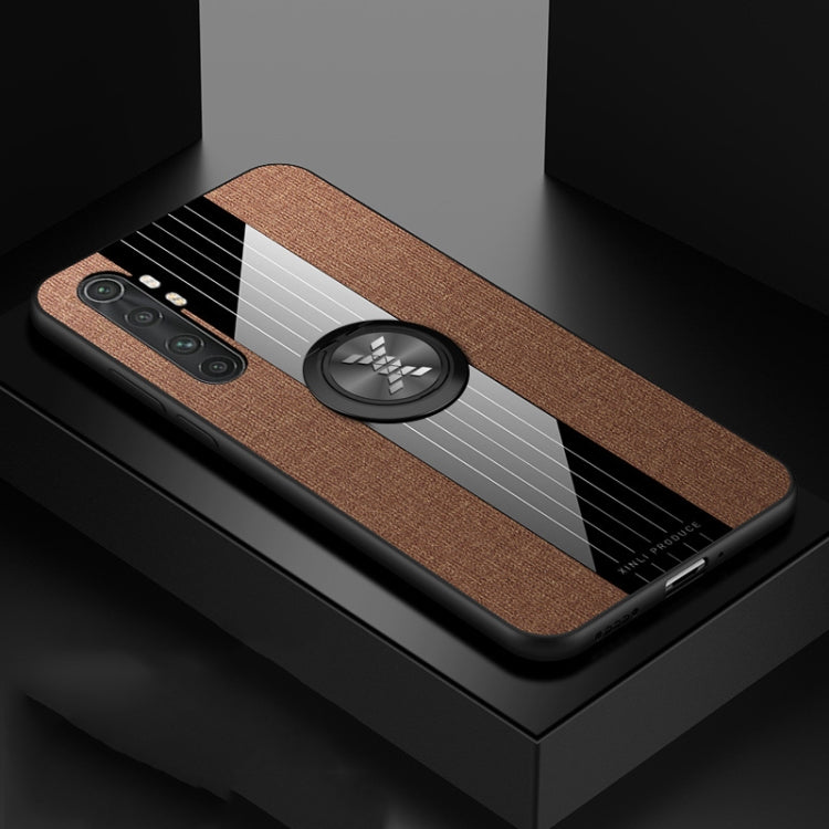 For Xiaomi Mi Note 10 Lite XINLI Stitching Cloth Texture TPU Phone Case with Ring Holder