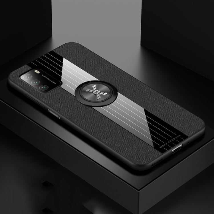 For Xiaomi Poco M3 XINLI Stitching Cloth Texture TPU Phone Case with Ring Holder