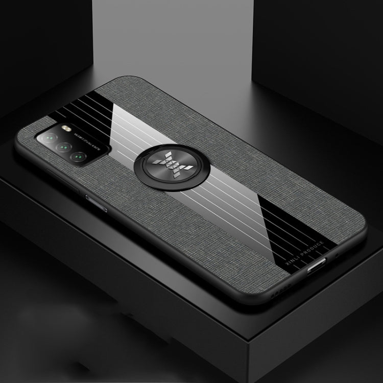 For Xiaomi Poco M3 XINLI Stitching Cloth Texture TPU Phone Case with Ring Holder