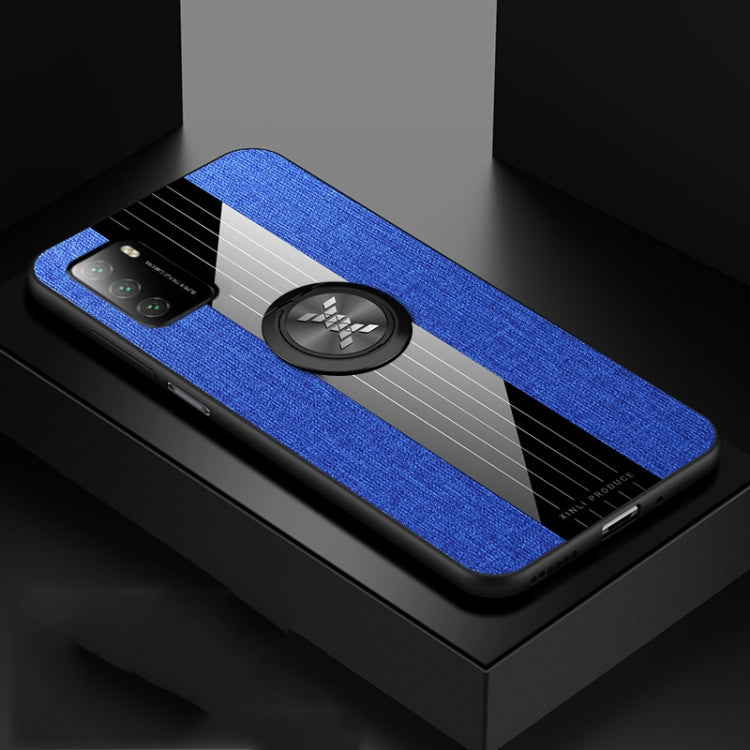 For Xiaomi Poco M3 XINLI Stitching Cloth Texture TPU Phone Case with Ring Holder