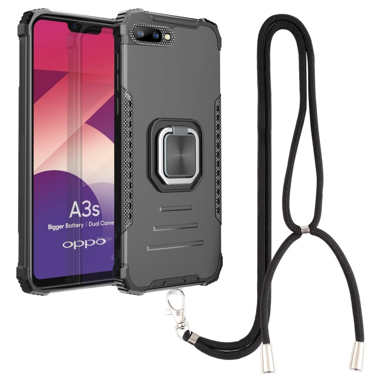For OPPO A3s / C1 / A5 / A12e Aluminum Alloy + TPU Phone Case with Lanyard