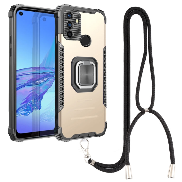 For OPPO A53 2020 / A32 Aluminum Alloy + TPU Phone Case with Lanyard
