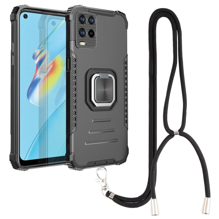 For OPPO A54 4G Aluminum Alloy + TPU Phone Case with Lanyard