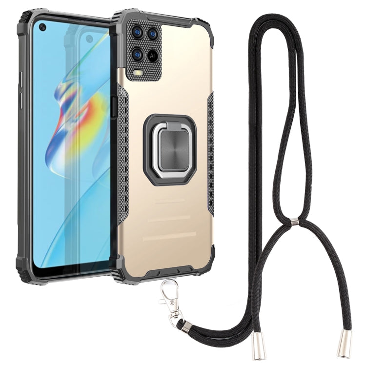 For OPPO A54 4G Aluminum Alloy + TPU Phone Case with Lanyard