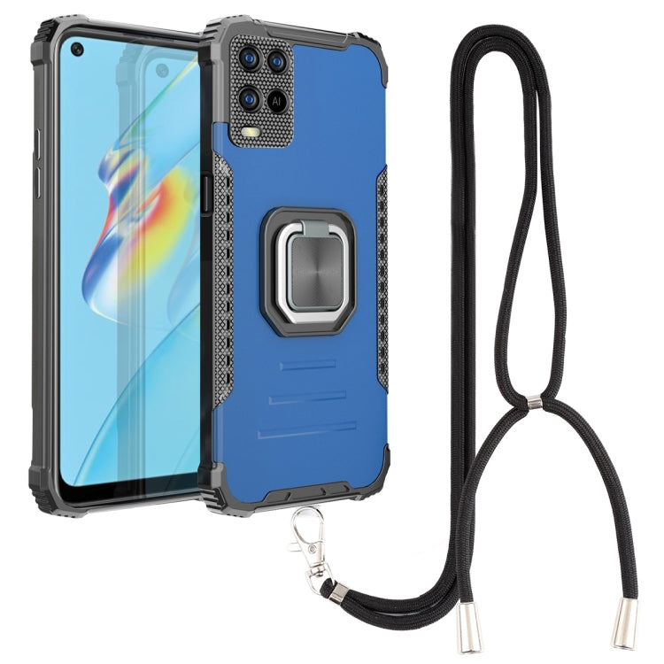 For OPPO A54 4G Aluminum Alloy + TPU Phone Case with Lanyard