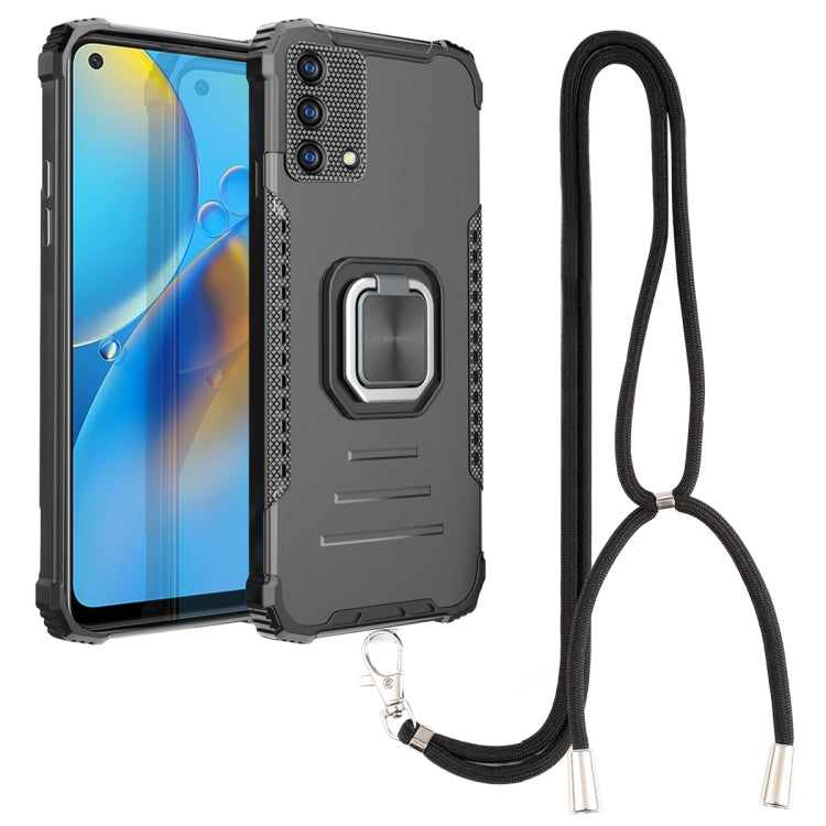 For OPPO A74 4G Aluminum Alloy + TPU Phone Case with Lanyard