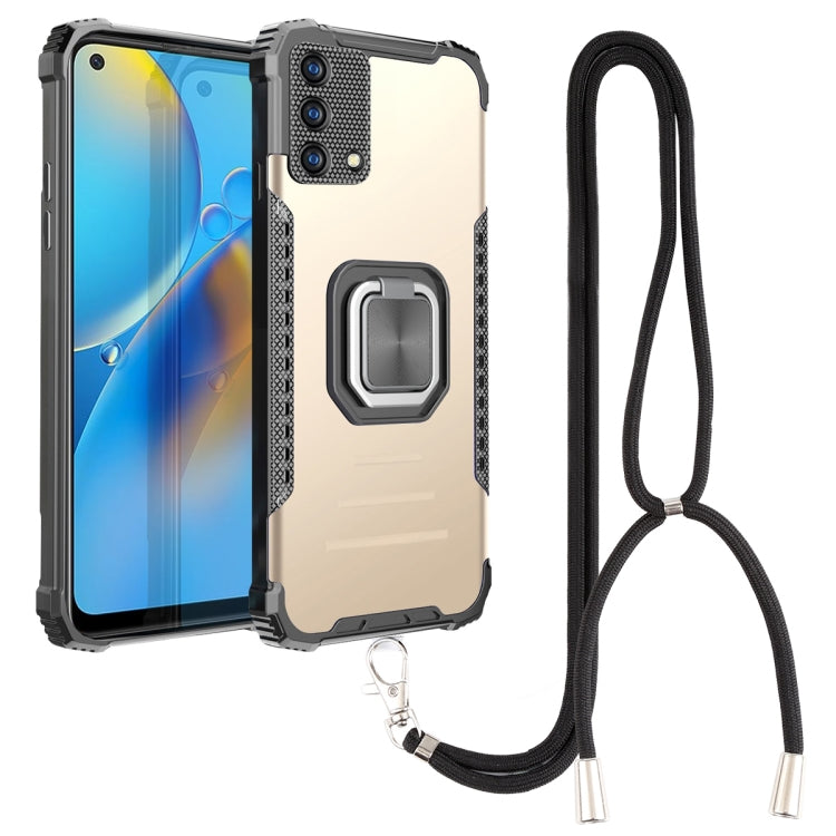 For OPPO A74 4G Aluminum Alloy + TPU Phone Case with Lanyard