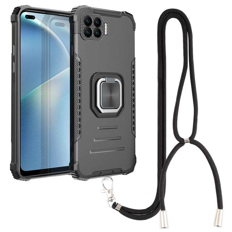 For OPPO Reno4 F Aluminum Alloy + TPU Phone Case with Lanyard