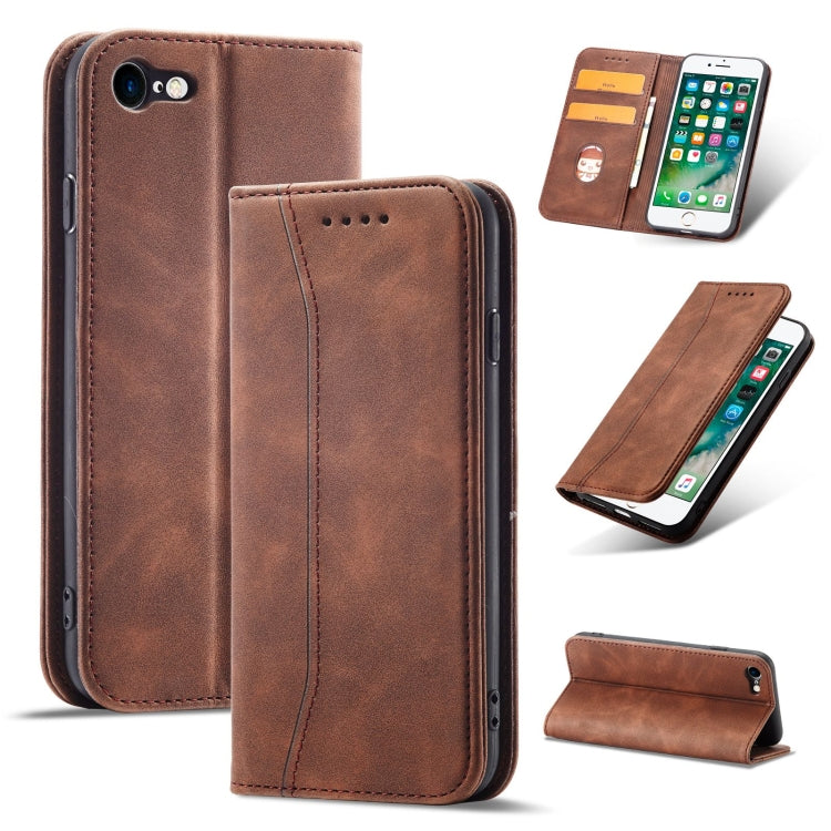 For iPhone SE 2022 / SE 2020 / 8 / 7 Magnetic Dual-fold Leather Case