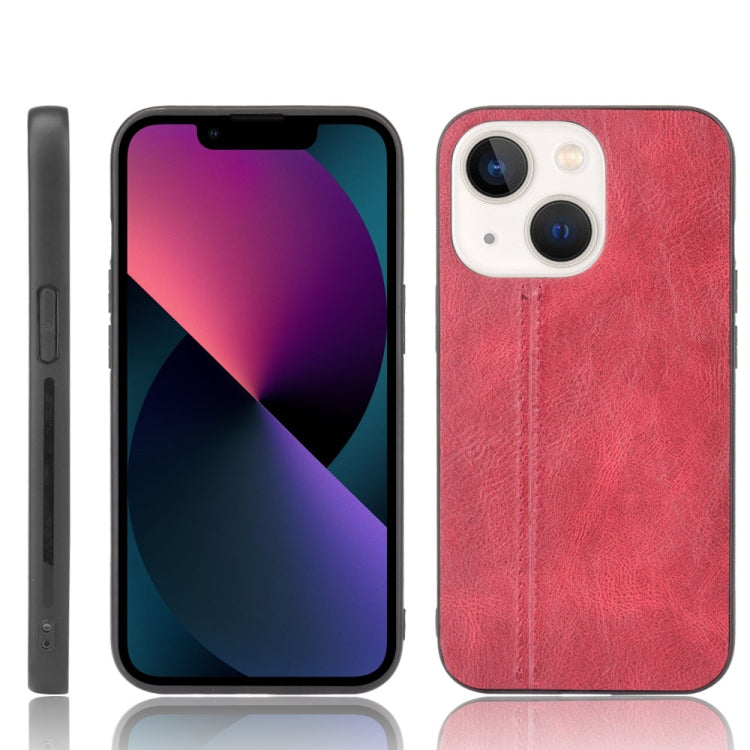 For iPhone 13 mini Sewing Cow Leather Soft PC Case