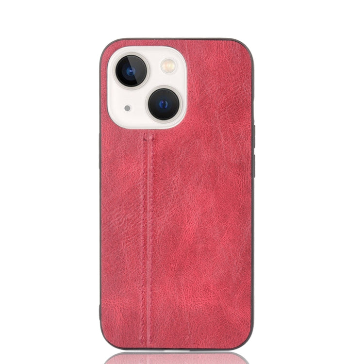 For iPhone 13 mini Sewing Cow Leather Soft PC Case